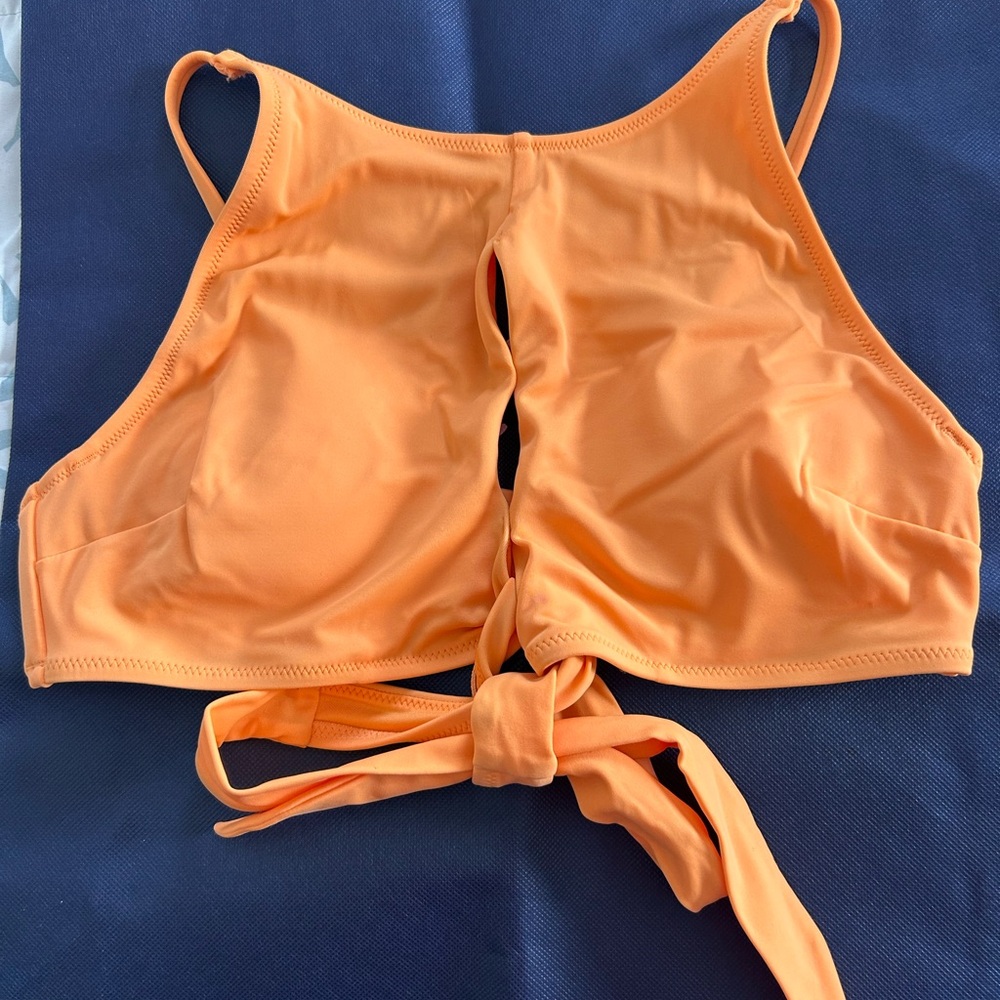Shade & Shore Orange High-Neck Tie-Back Swim Top